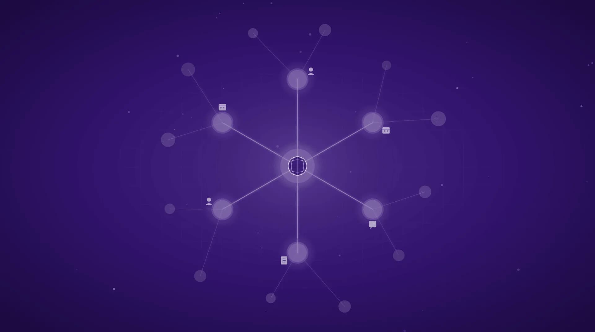 Ilustração de uma rede de intranet corporativa conectando departamentos através de um hub central digital